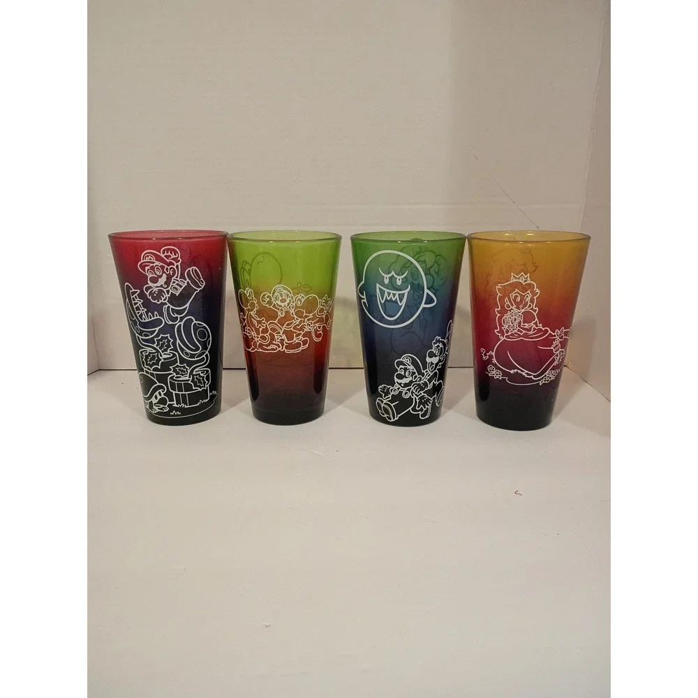 Nintendo Super Mario Bros Just Funky Rainbow Ombre Glass Tumbler Set of 4‎ 2017